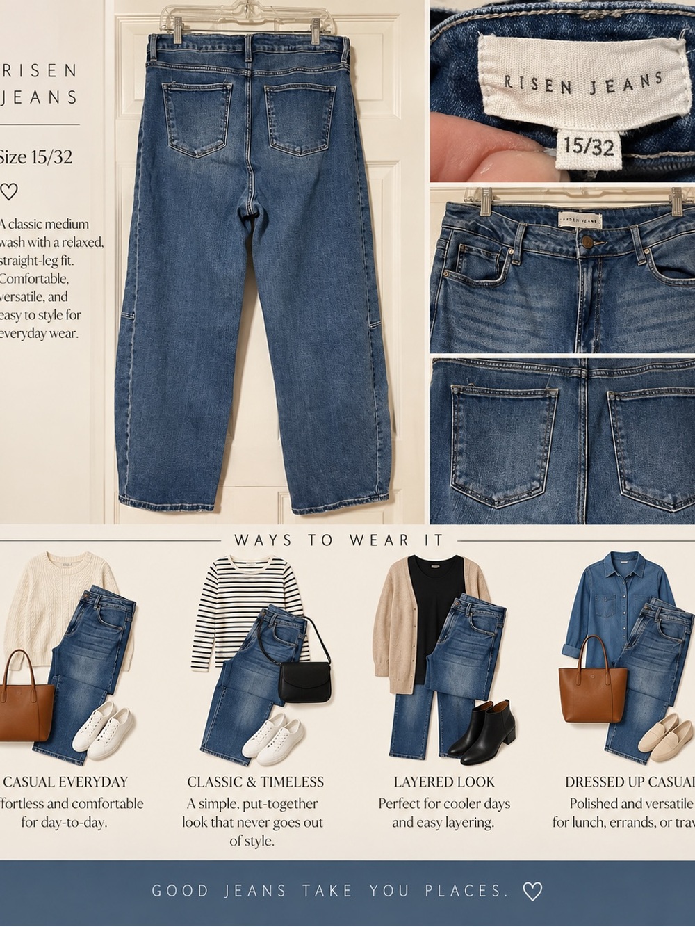 Risen Jeans Women's Straight-Leg Jeans — Medium Blue Wash more Barrel leg